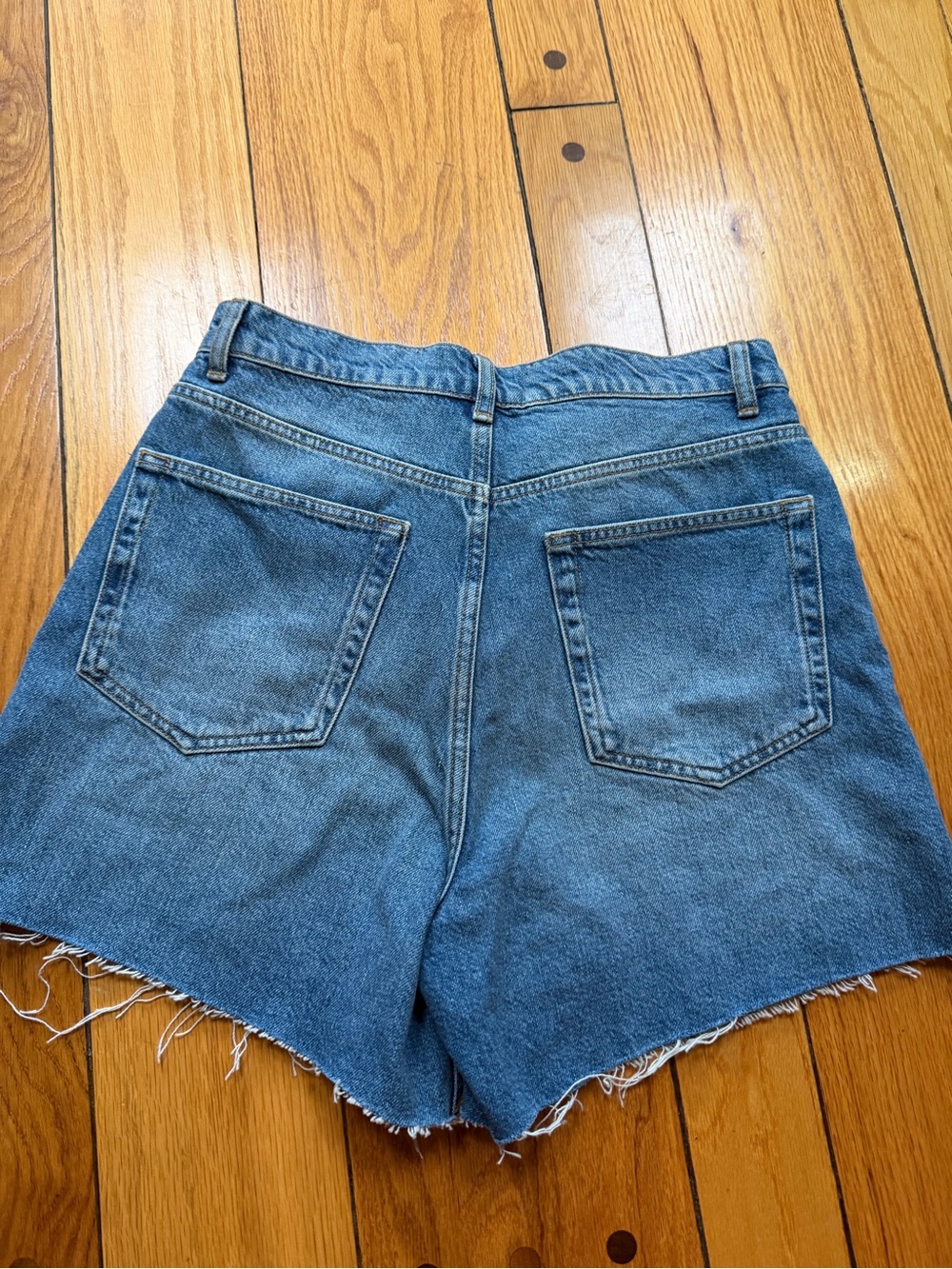 Reformation Blue Distressed High-Rise Denim Shorts - Picture 3 of 3
